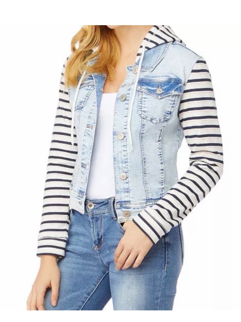 Wallflower Denim Jacket with Striped Sleeves